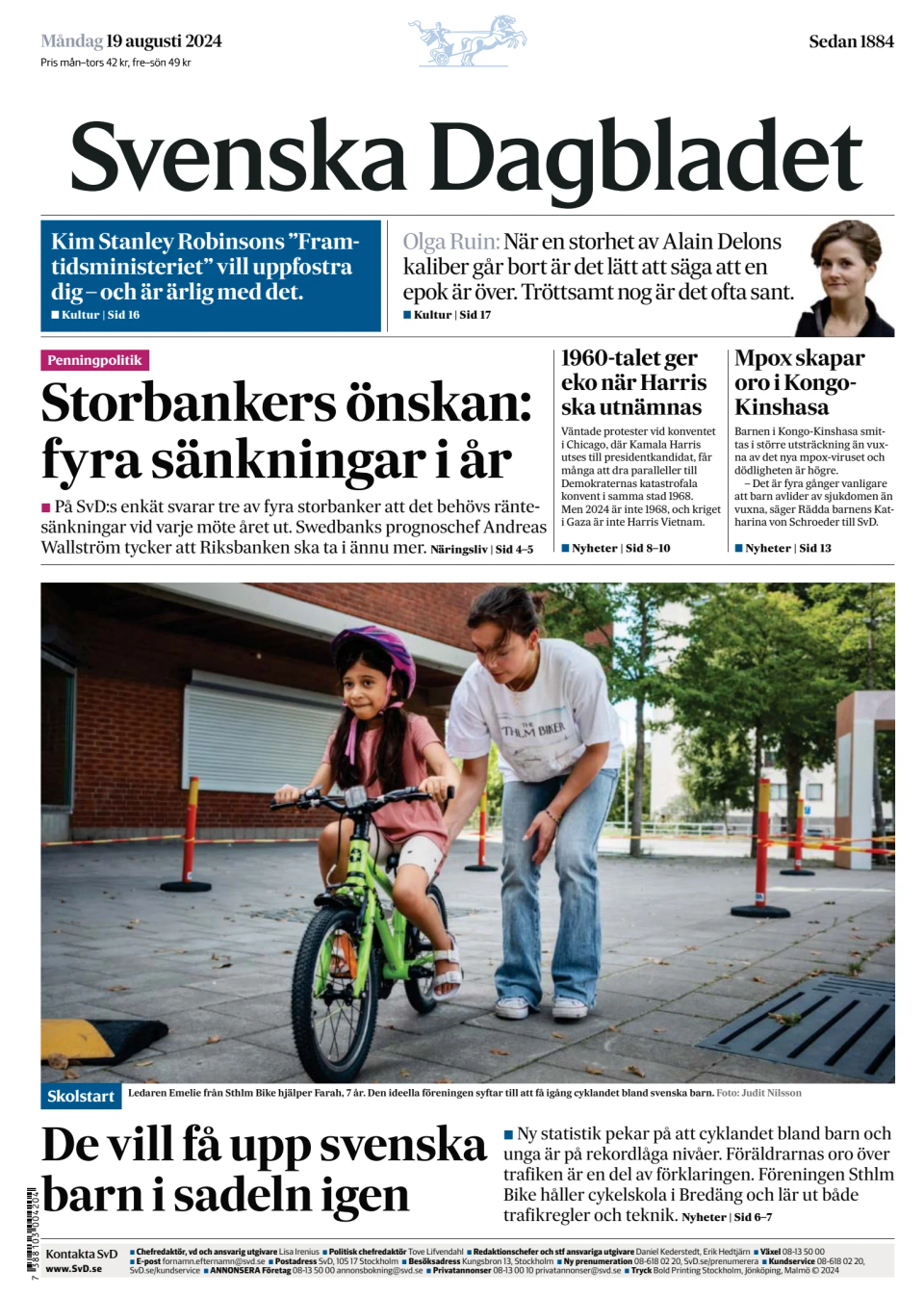 Prima-pagina-Svenska Dagbladet-edizione-di-oggi-20240819